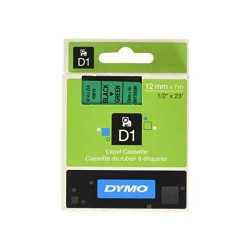 Ruban D1 DYMO 12mm x 7m Noir / Vert