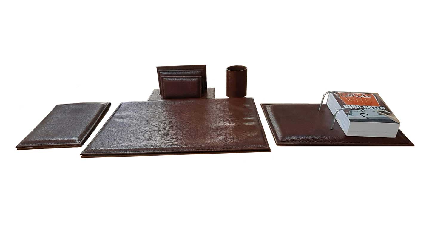 Ensemble De Bureau Luxe En Simili Cuir 5 Pieces Marron