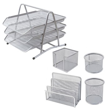 Ensemble De Bureau Métal 5 Pièces -Gris