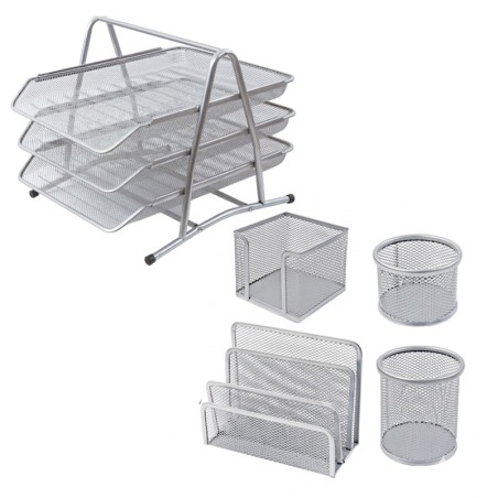 Ensemble De Bureau Métal 5 Pièces -Gris