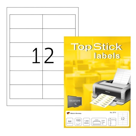 Étiquettes Adhésives105x49 MM A4 100  Feuilles Blanc Top Stick