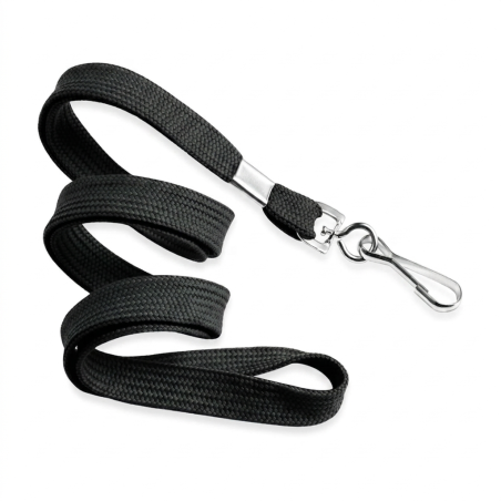 Cordon Pour Badge 10 mm Avec Mousqueton Noir