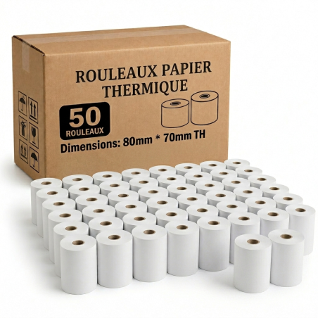 Lot de 50 Rouleau papier Thermique  80 X 70mm