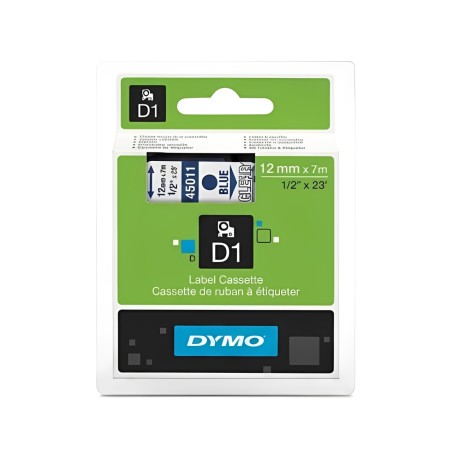 Ruban D1 DYMO 12mm x 7m Bleu / Transparent