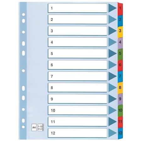 Intercalaire De Séparation  12 Positions A4 Coloré